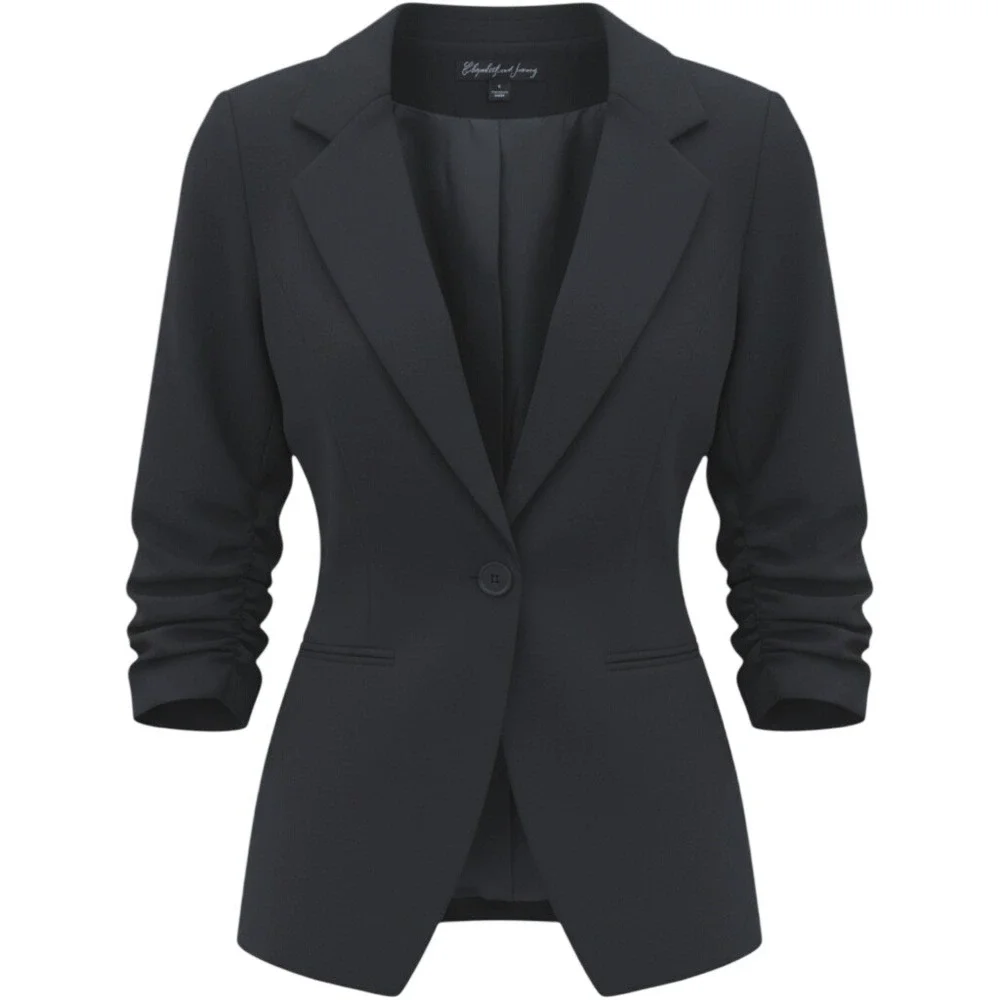 Elizabeth and James Blazer Women Size 0 Black Ruched 3/4 Sleeve‎ Tailored Chic
